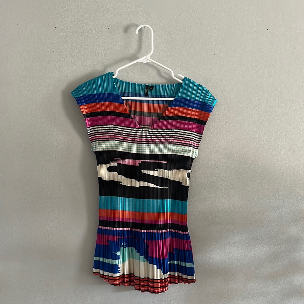 A colorful stretchy satin top